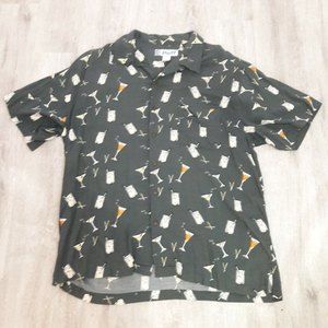 Party Shirt Button Up Having A Drink Short Sleeve Shirt Sz XL Black Utility Mens